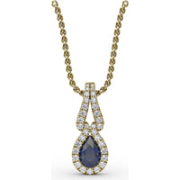 Pear-Shaped Sapphire Pendant with Diamond Halo by Fana - 0.73 Carat Total Gemstone Weight