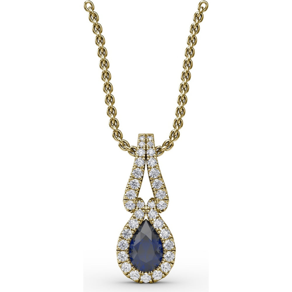 Pear-Shaped Sapphire Pendant with Diamond Halo by Fana - 0.73 Carat Total Gemstone Weight