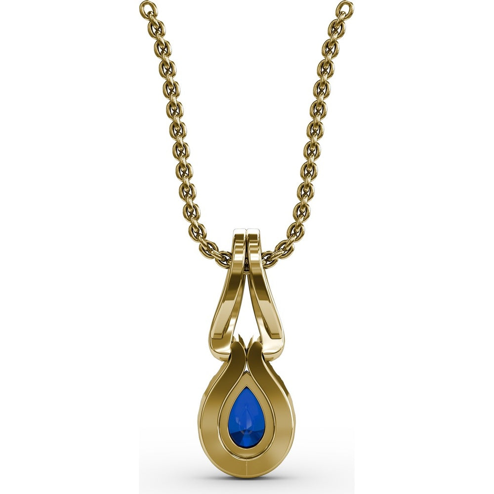 Pear-Shaped Sapphire Pendant with Diamond Halo by Fana - 0.73 Carat Total Gemstone Weight