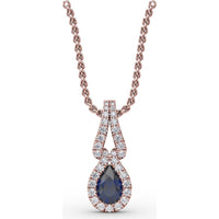 Pear-Shaped Sapphire Pendant with Diamond Halo by Fana - 0.73 Carat Total Gemstone Weight