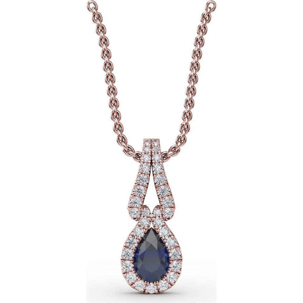 Pear-Shaped Sapphire Pendant with Diamond Halo by Fana - 0.73 Carat Total Gemstone Weight