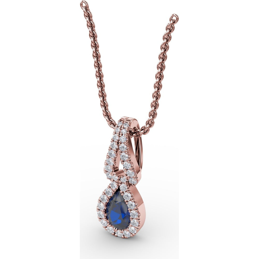 Pear-Shaped Sapphire Pendant with Diamond Halo by Fana - 0.73 Carat Total Gemstone Weight