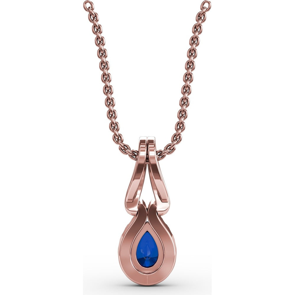 Pear-Shaped Sapphire Pendant with Diamond Halo by Fana - 0.73 Carat Total Gemstone Weight