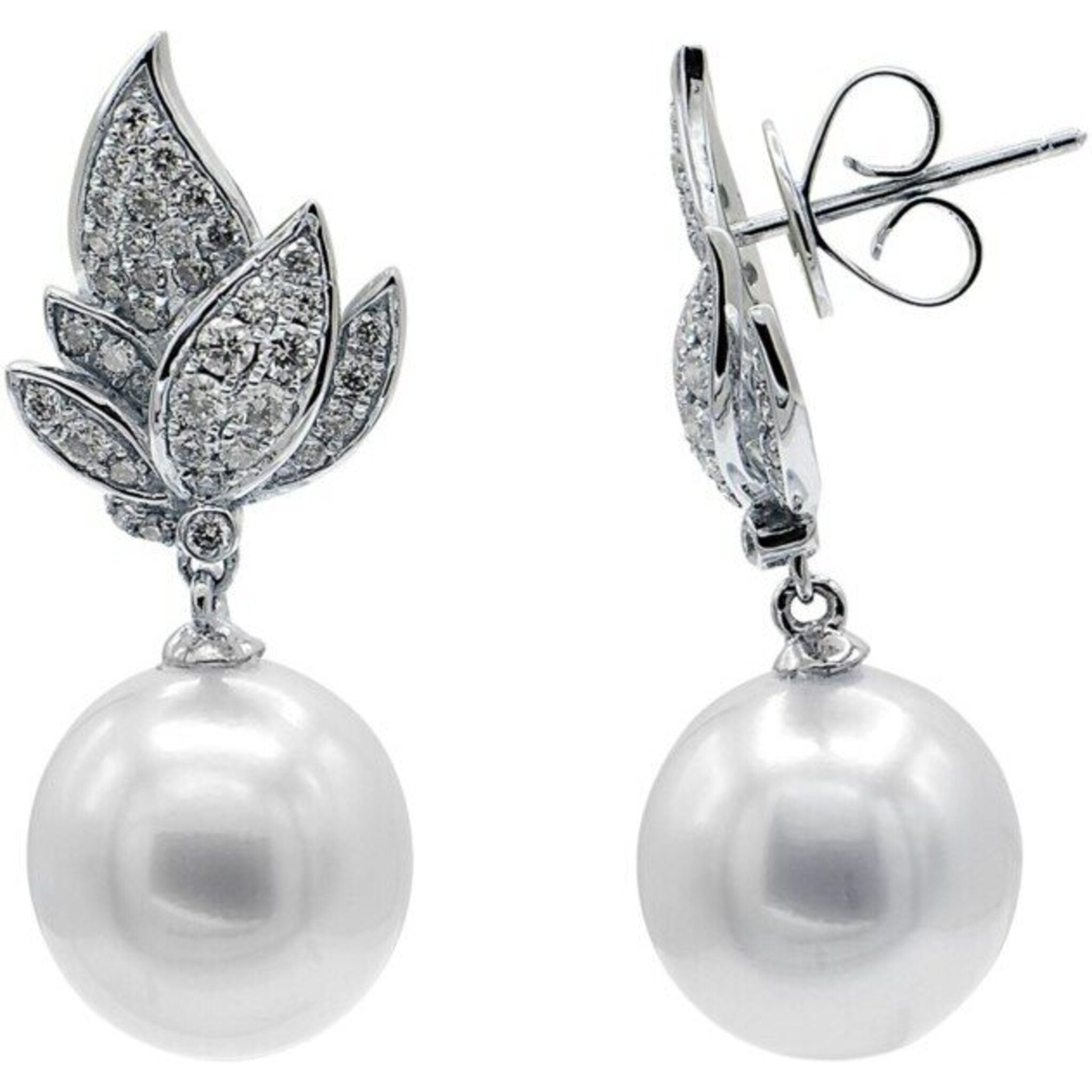 14K White Gold Floral Pearl Diamond Drop Earrings | EG9727W45PL | Gabriel &  Co