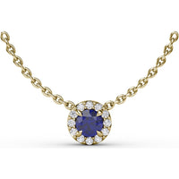 Pendant Necklace with Round Sapphire and Diamond Halo by Fana - 0.40 Carat Total Gemstone Weight