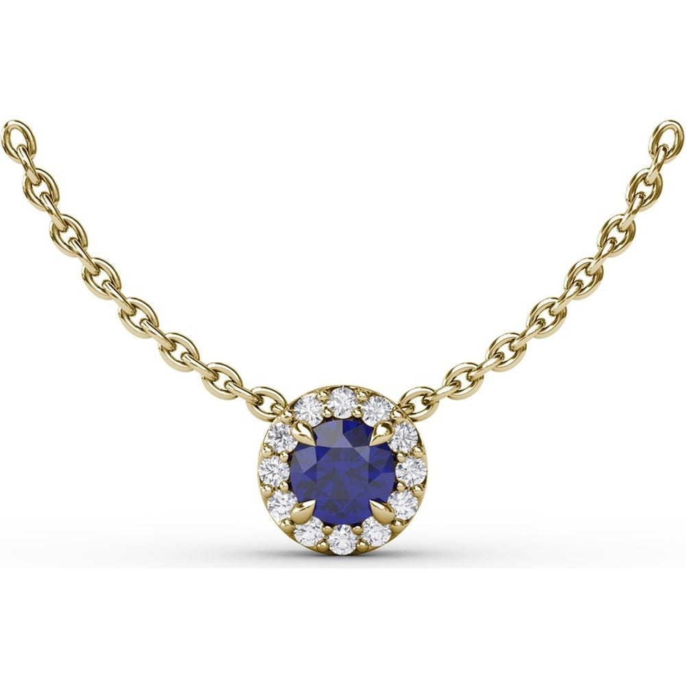 Pendant Necklace with Round Sapphire and Diamond Halo by Fana - 0.40 Carat Total Gemstone Weight