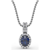 Pendant with Oval Sapphire and Diamond Halo by Fana - 0.81 Carat Total Gemstone Weight