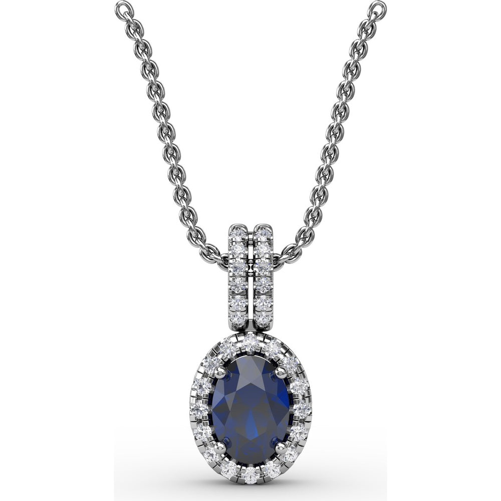 Pendant with Oval Sapphire and Diamond Halo by Fana - 0.81 Carat Total Gemstone Weight