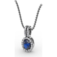 Pendant with Oval Sapphire and Diamond Halo by Fana - 0.81 Carat Total Gemstone Weight