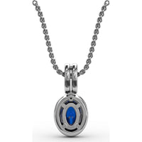 Pendant with Oval Sapphire and Diamond Halo by Fana - 0.81 Carat Total Gemstone Weight
