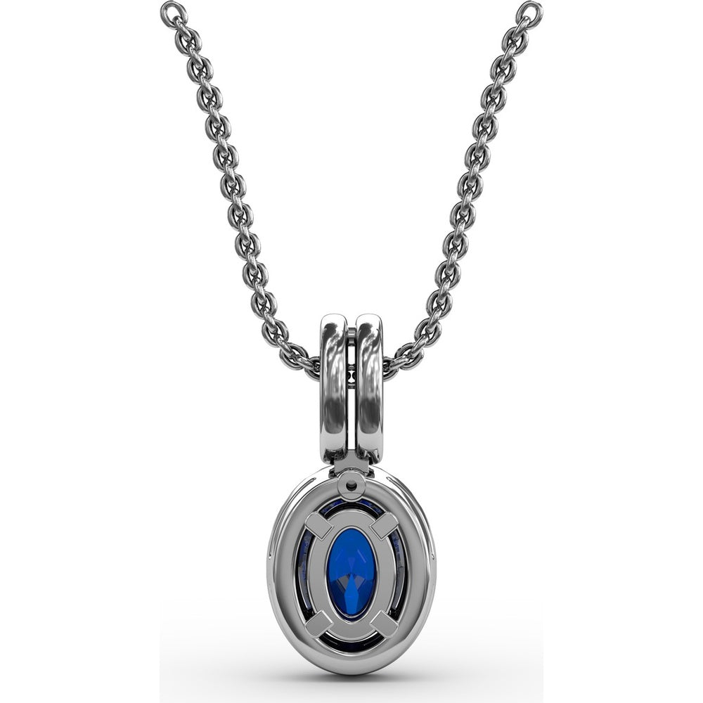 Pendant with Oval Sapphire and Diamond Halo by Fana - 0.81 Carat Total Gemstone Weight