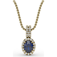 Pendant with Oval Sapphire and Diamond Halo by Fana - 0.81 Carat Total Gemstone Weight