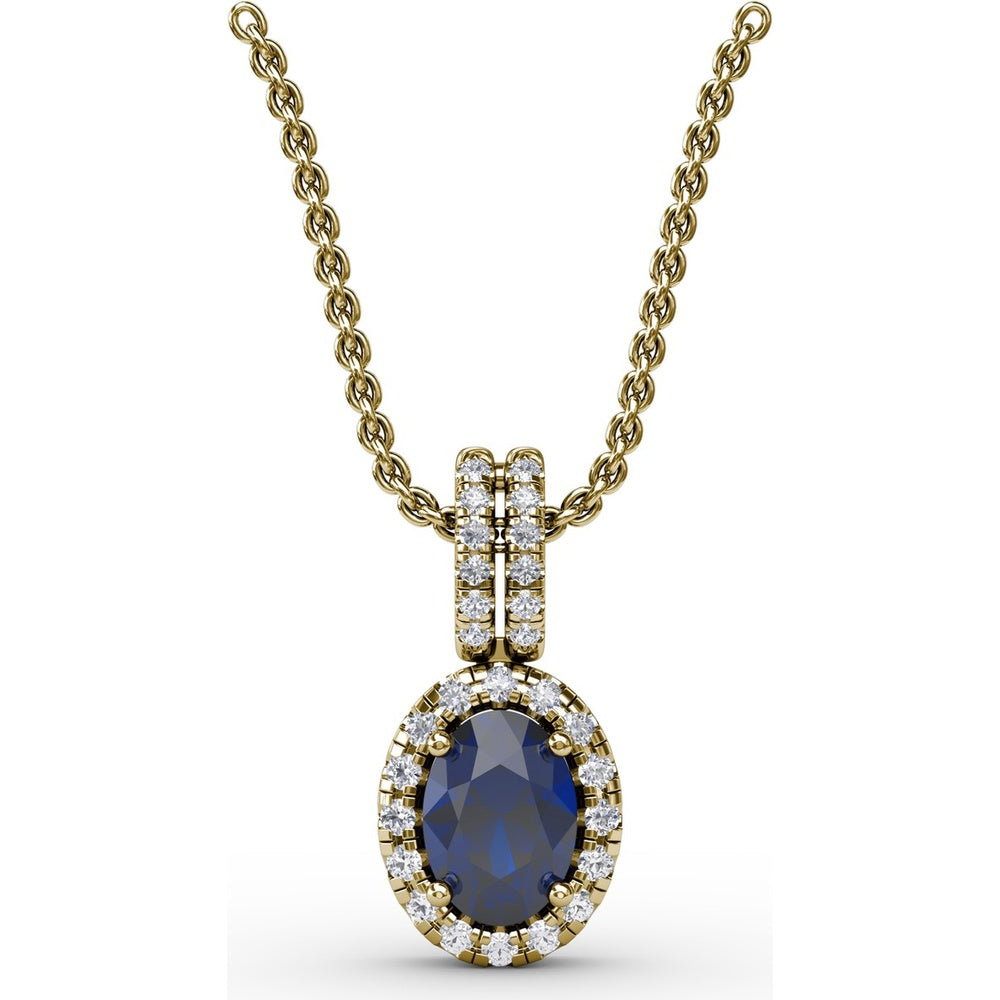 Pendant with Oval Sapphire and Diamond Halo by Fana - 0.81 Carat Total Gemstone Weight