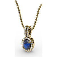 Pendant with Oval Sapphire and Diamond Halo by Fana - 0.81 Carat Total Gemstone Weight