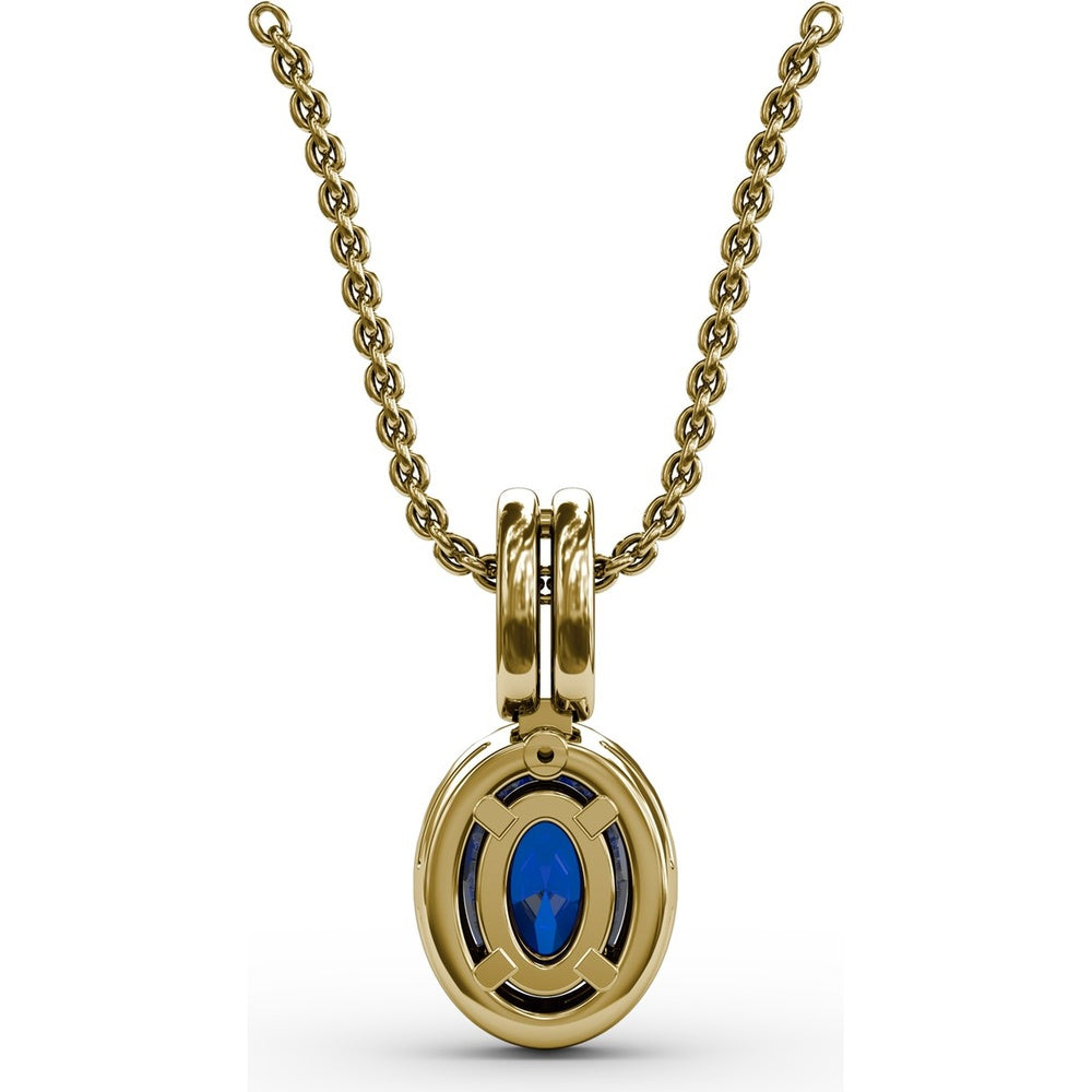 Pendant with Oval Sapphire and Diamond Halo by Fana - 0.81 Carat Total Gemstone Weight