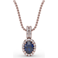 Pendant with Oval Sapphire and Diamond Halo by Fana - 0.81 Carat Total Gemstone Weight