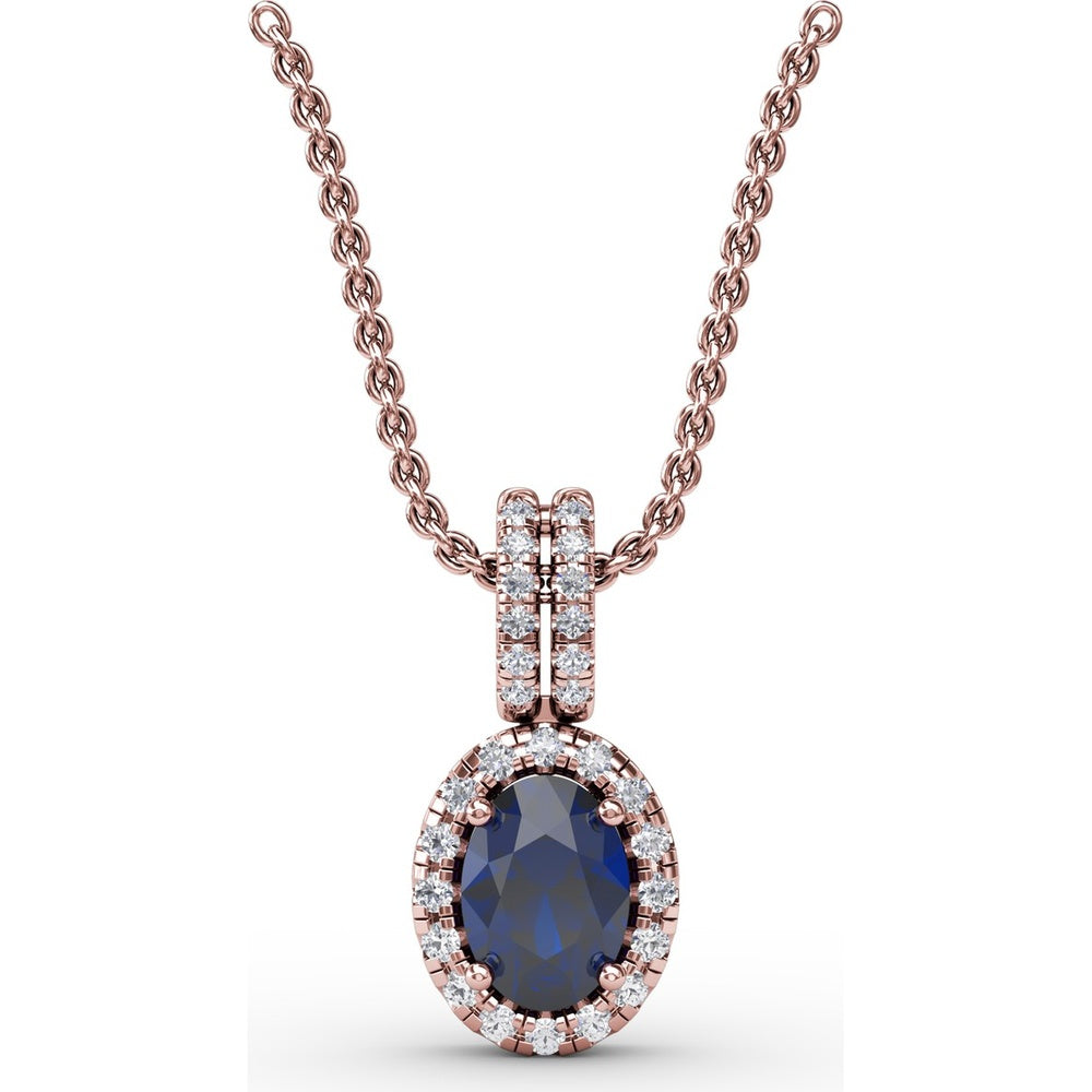 Pendant with Oval Sapphire and Diamond Halo by Fana - 0.81 Carat Total Gemstone Weight