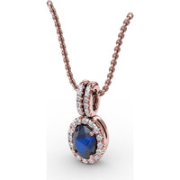 Pendant with Oval Sapphire and Diamond Halo by Fana - 0.81 Carat Total Gemstone Weight