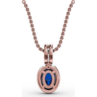 Pendant with Oval Sapphire and Diamond Halo by Fana - 0.81 Carat Total Gemstone Weight