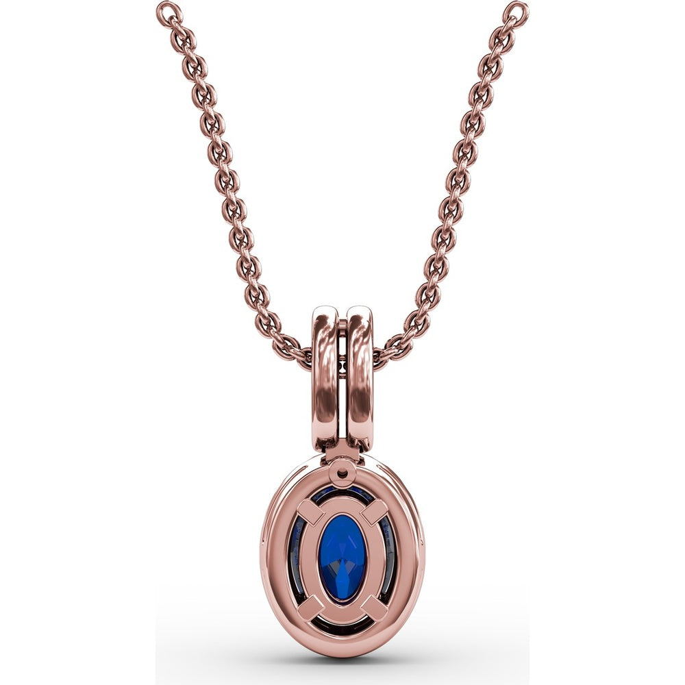 Pendant with Oval Sapphire and Diamond Halo by Fana - 0.81 Carat Total Gemstone Weight