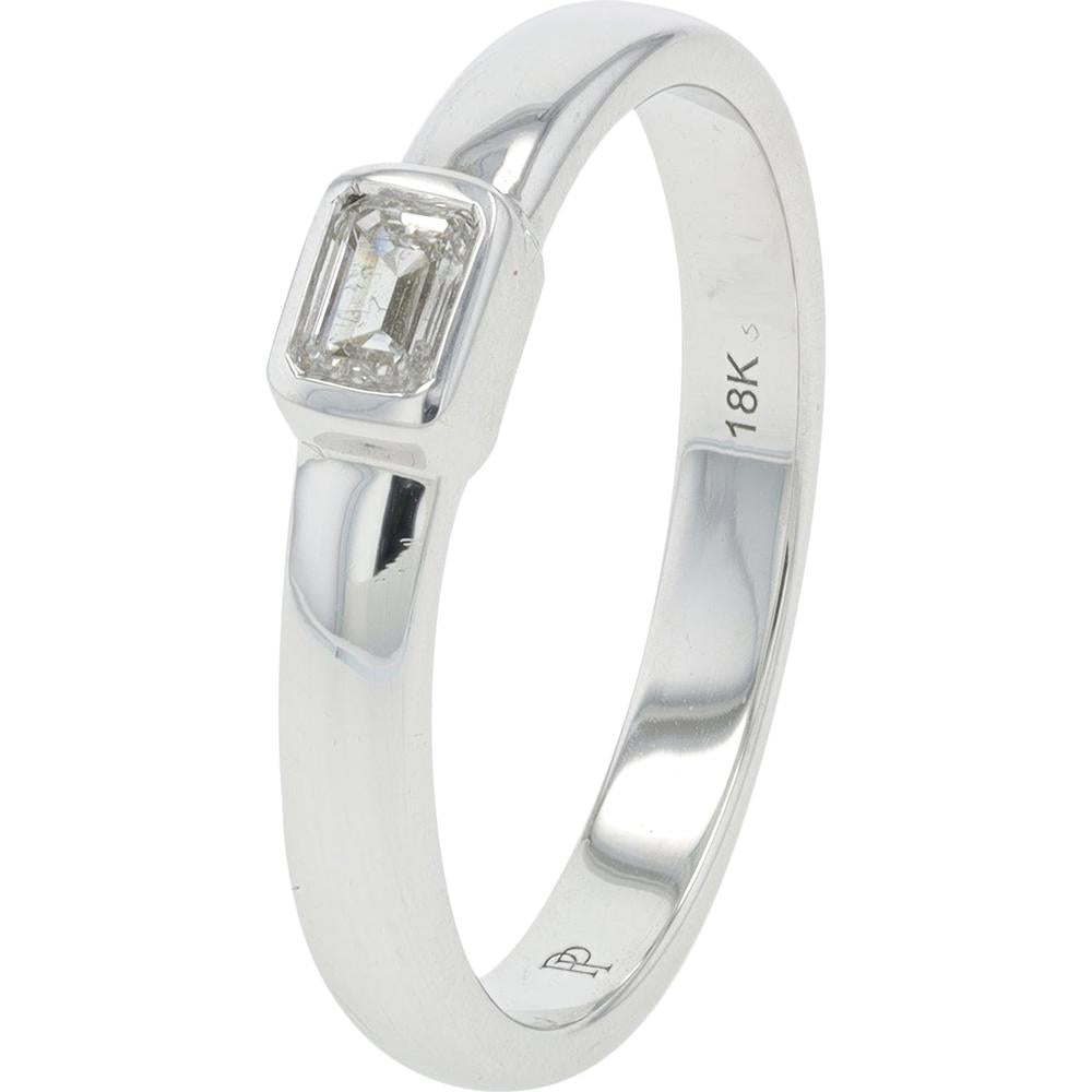 Penny Preville 18K White Gold Bezel Emerald Cut Diamond Ring - 0.19 Carat Total Diamond Weight