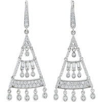 Penny Preville 18K White Gold Diamond Geometric Chandelier Drop Earrings with Baguette and Bezel Teardrop Dangles - 1.45 Carat Total Diamond Weight