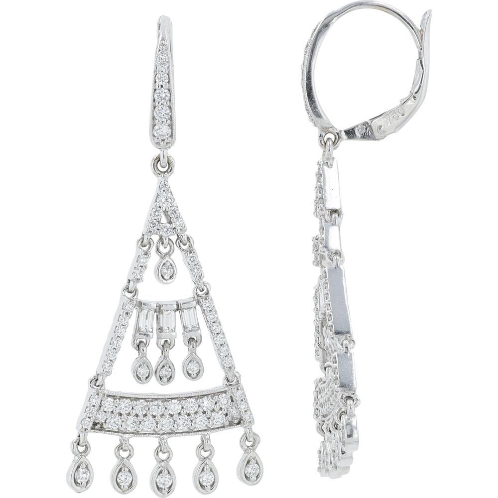 Penny Preville 18K White Gold Diamond Geometric Chandelier Drop Earrings with Baguette and Bezel Teardrop Dangles - 1.45 Carat Total Diamond Weight