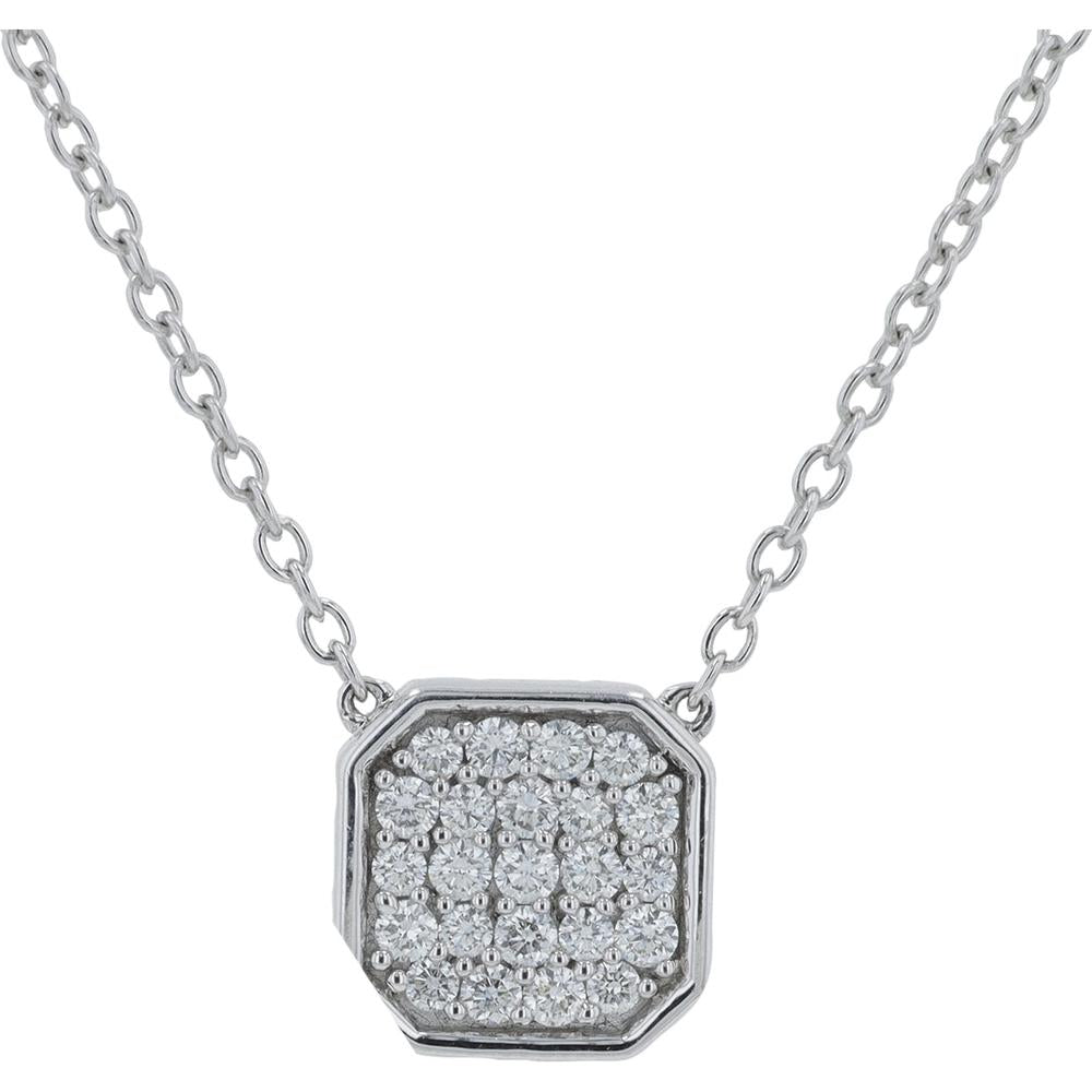 Penny Preville 18K White Gold Geometric Octagon Pendant Necklace with Pavé - Set Round Diamonds - 0.41 Carat Total Diamond Weight - 18" Chain
