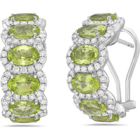 Peridot and Diamond Overlap Hoop Earrings in 18K White Gold by Charles Krypell