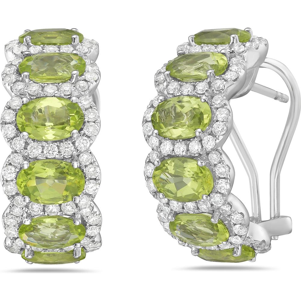 Peridot and Diamond Overlap Hoop Earrings in 18K White Gold by Charles Krypell