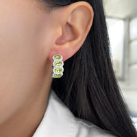 Peridot and Diamond Overlap Hoop Earrings in 18K White Gold by Charles Krypell