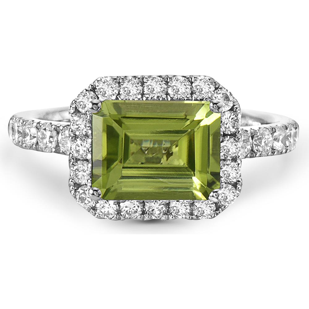 Peridot and Diamond Rocking Ring in 18K White Gold by Charles Krypell