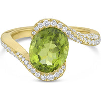 Peridot and Diamond Semi Bezel Pavé Ring in 18K Yellow Gold by Charles Krypell