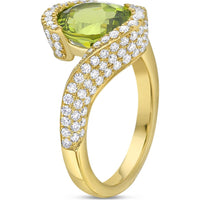 Peridot and Diamond Semi Bezel Pavé Ring in 18K Yellow Gold by Charles Krypell