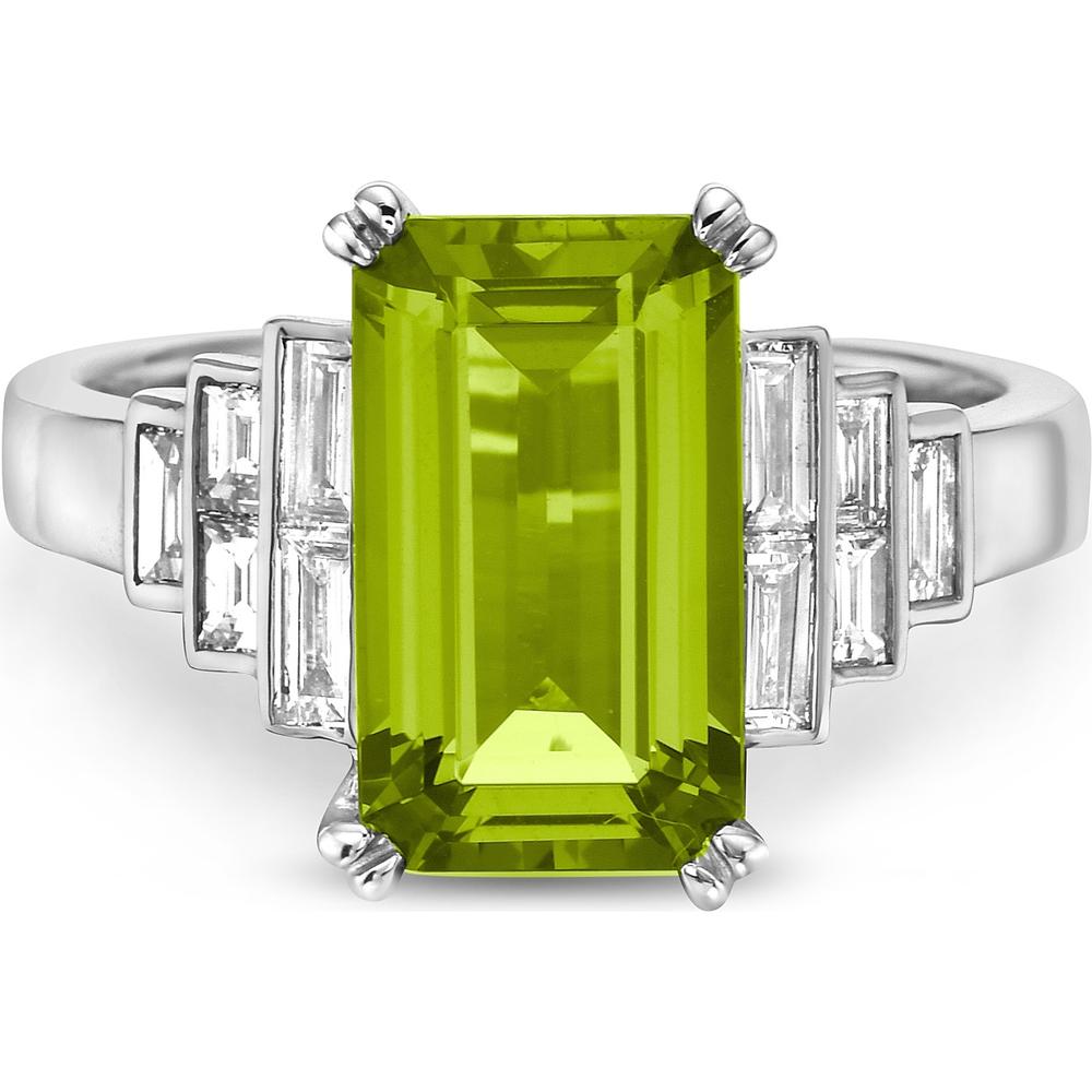 Peridot and Diamond Step Ring in 18K White Gold by Charles Krypell