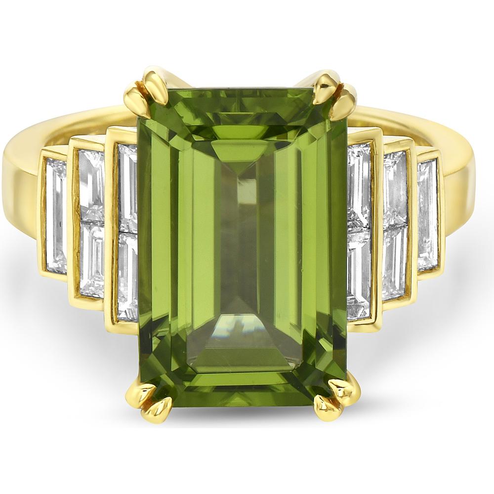 Peridot and Diamond Step Ring in 18K Yellow Gold by Charles Krypell