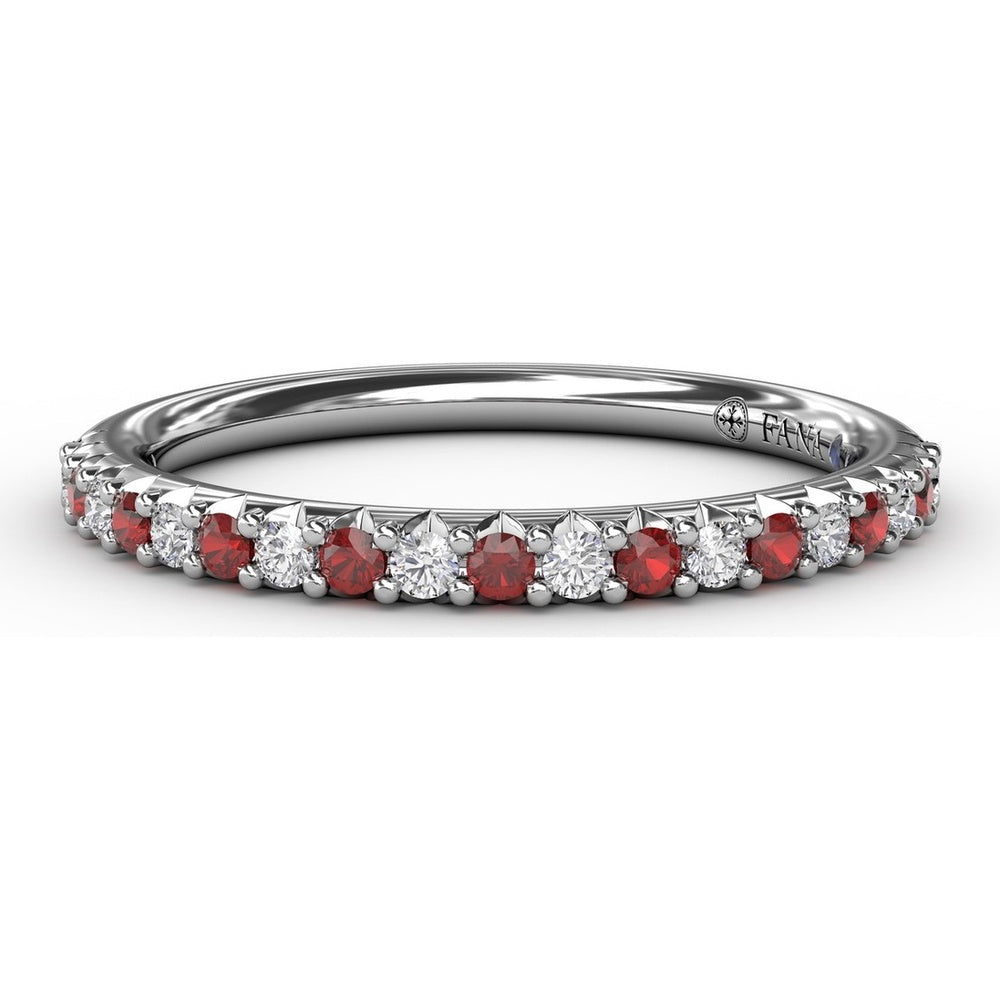 Petite Anniversary Band with Alternating Shared-Prong Rubies and Round Diamonds by Fana - 0.36 Carat Total Gemstone Weight