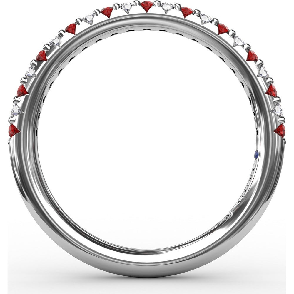 Petite Anniversary Band with Alternating Shared-Prong Rubies and Round Diamonds by Fana - 0.36 Carat Total Gemstone Weight