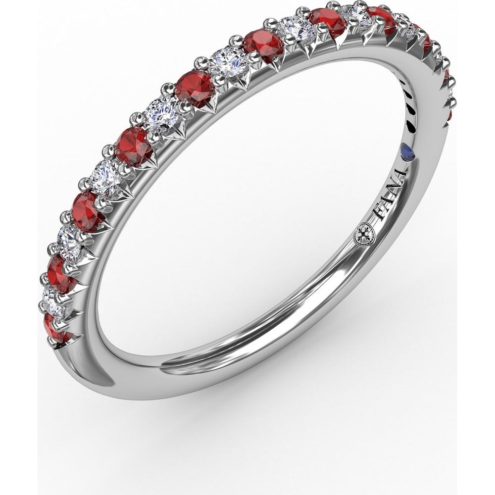 Petite Anniversary Band with Alternating Shared-Prong Rubies and Round Diamonds by Fana - 0.36 Carat Total Gemstone Weight