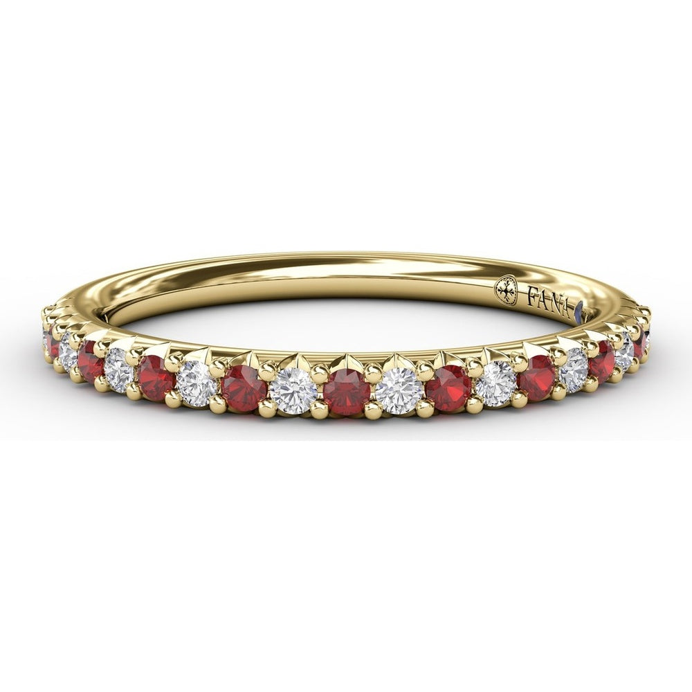 Petite Anniversary Band with Alternating Shared-Prong Rubies and Round Diamonds by Fana - 0.36 Carat Total Gemstone Weight