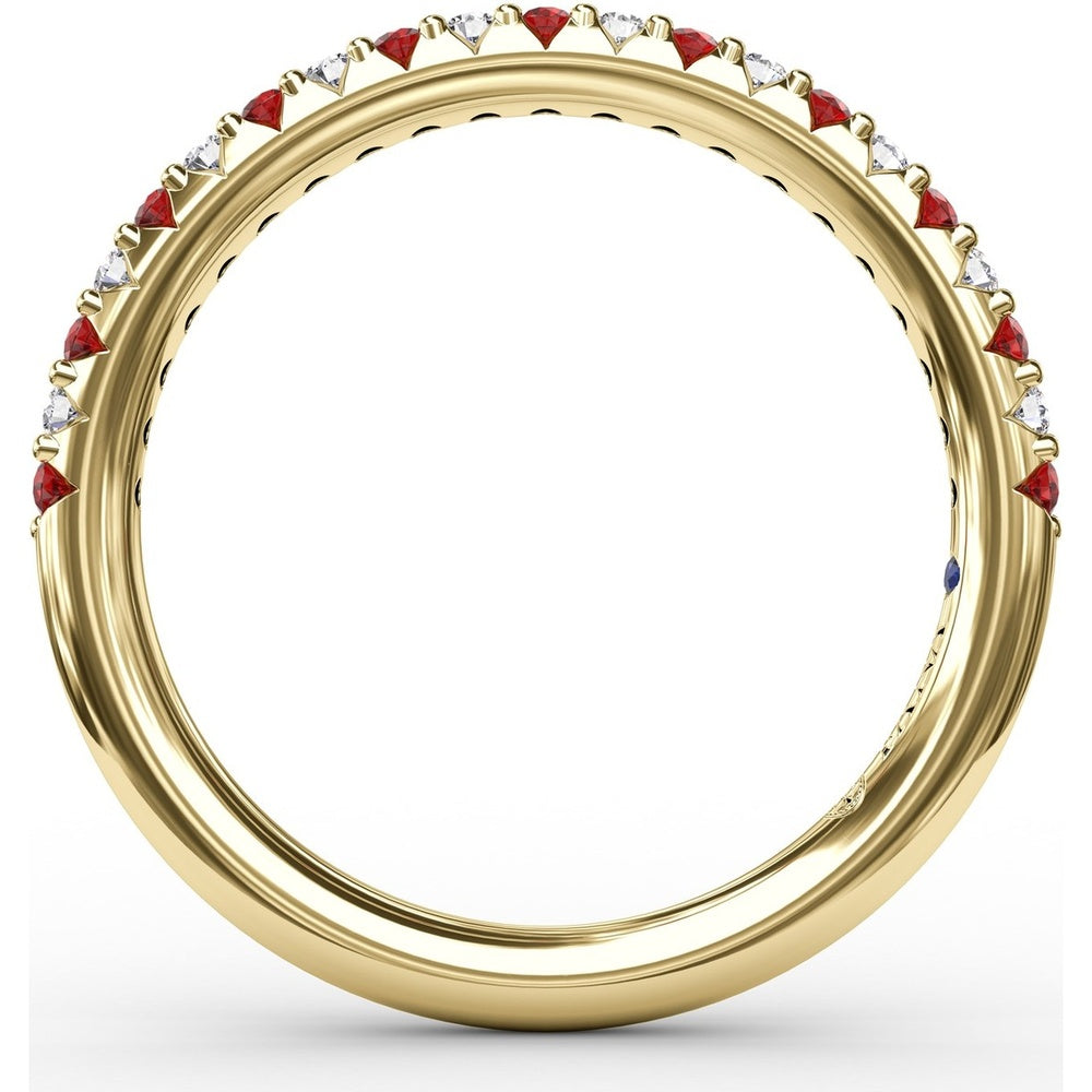 Petite Anniversary Band with Alternating Shared-Prong Rubies and Round Diamonds by Fana - 0.36 Carat Total Gemstone Weight