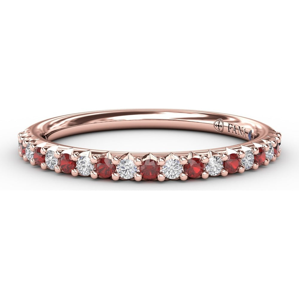 Petite Anniversary Band with Alternating Shared-Prong Rubies and Round Diamonds by Fana - 0.36 Carat Total Gemstone Weight