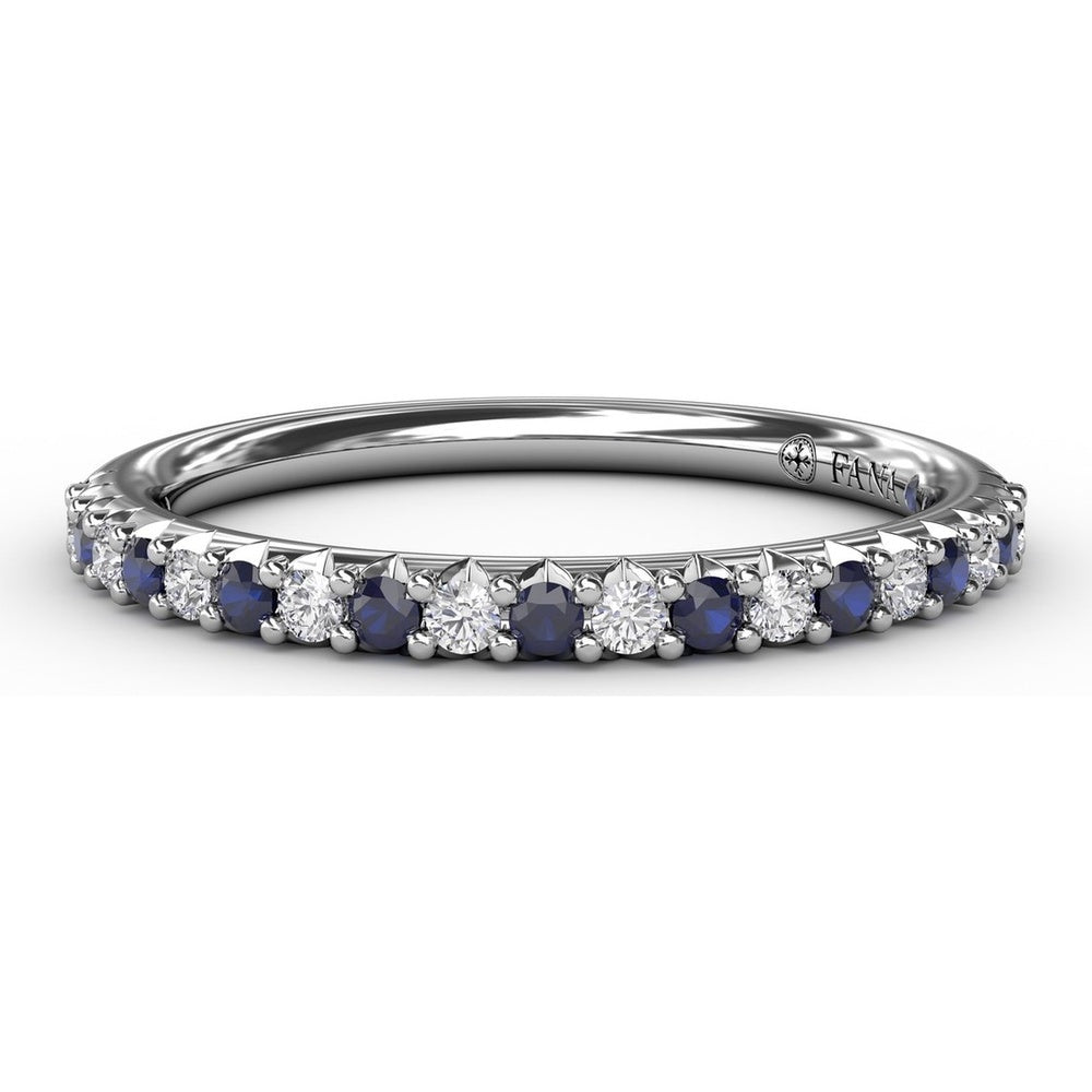 Petite Anniversary Band with Shared-Prong Round Diamonds and Sapphires by Fana - 0.54 Carat Total Gemstone Weight