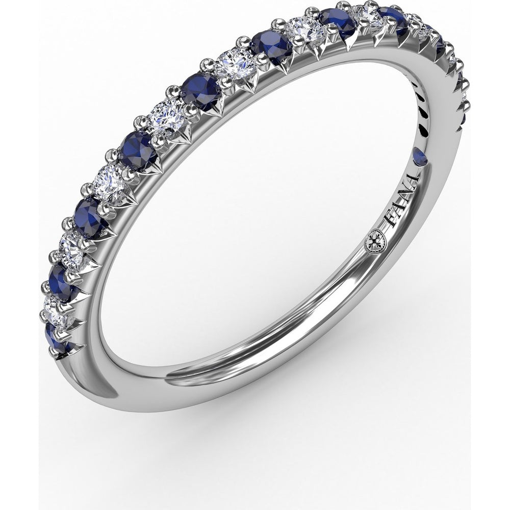 Petite Anniversary Band with Shared-Prong Round Diamonds and Sapphires by Fana - 0.54 Carat Total Gemstone Weight
