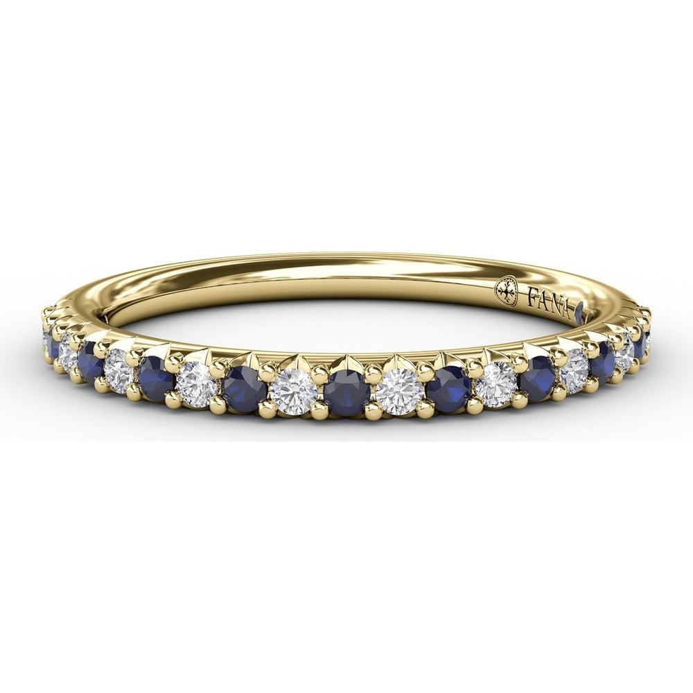 Petite Anniversary Band with Shared-Prong Round Diamonds and Sapphires by Fana - 0.54 Carat Total Gemstone Weight