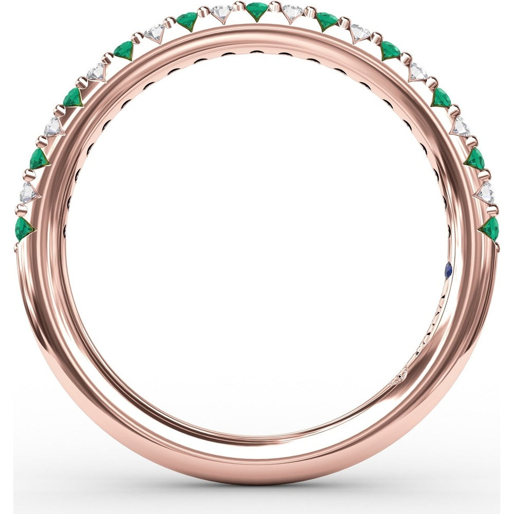 Petite Anniversary Band with Shared-Prong Round Emeralds and Diamonds by Fana - 0.32 Carat Total Gemstone Weight