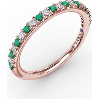 Petite Anniversary Band with Shared-Prong Round Emeralds and Diamonds by Fana - 0.32 Carat Total Gemstone Weight