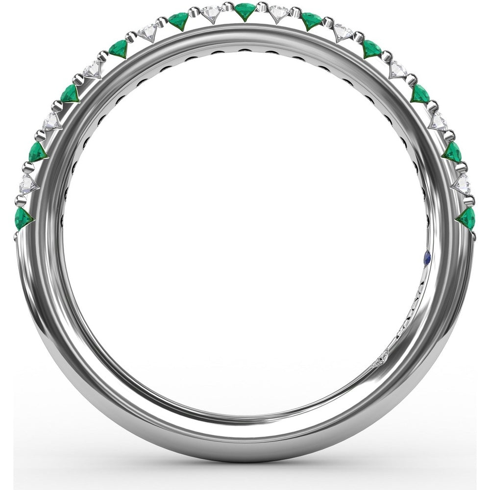 Petite Anniversary Band with Shared-Prong Round Emeralds and Diamonds by Fana - 0.32 Carat Total Gemstone Weight