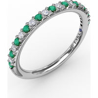 Petite Anniversary Band with Shared-Prong Round Emeralds and Diamonds by Fana - 0.32 Carat Total Gemstone Weight