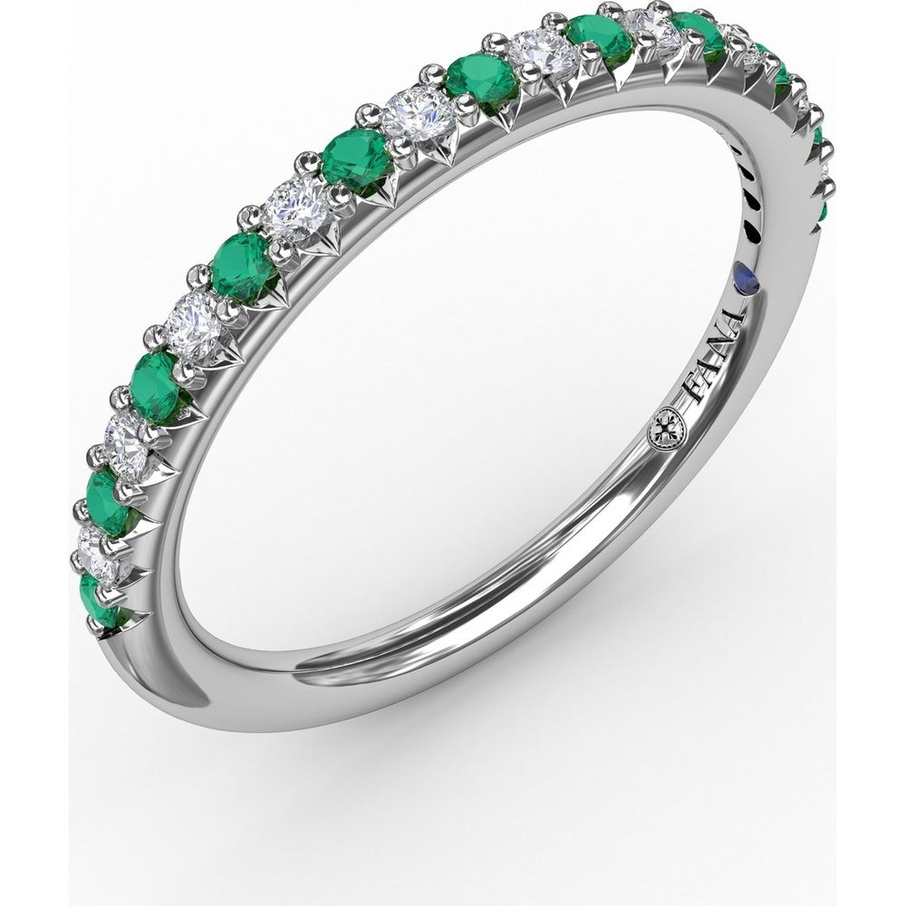 Petite Anniversary Band with Shared-Prong Round Emeralds and Diamonds by Fana - 0.32 Carat Total Gemstone Weight